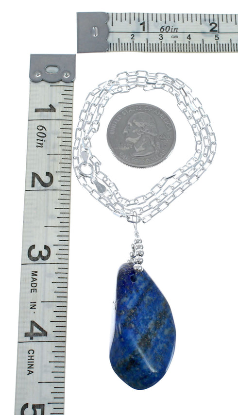 Native American Sterling Silver Lapis Italian Link Chain 18" Necklace Pendant Set AX128062